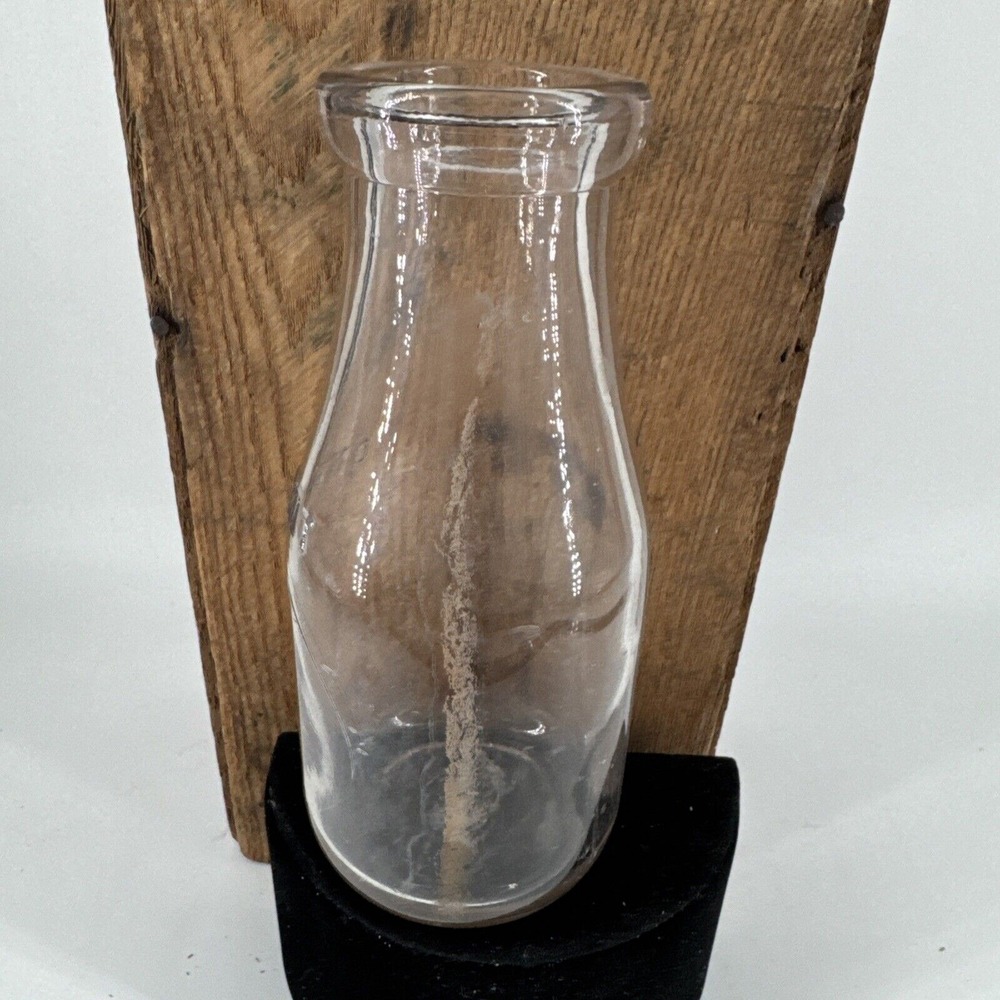 Milk Bottle One Pint Creamer Thick Clear Glass Vintage Farmhouse Kitchen Decor
